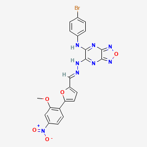 molecular formula C22H15BrN8O5 B11533266 N-(4-bromophenyl)-6-[(2E)-2-{[5-(2-methoxy-4-nitrophenyl)furan-2-yl]methylidene}hydrazinyl][1,2,5]oxadiazolo[3,4-b]pyrazin-5-amine 