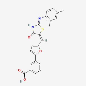 molecular formula C23H18N2O4S B11533297 3-{5-[(E)-{(2Z)-2-[(2,4-dimethylphenyl)imino]-4-oxo-1,3-thiazolidin-5-ylidene}methyl]furan-2-yl}benzoic acid 