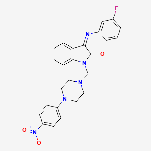 molecular formula C25H22FN5O3 B11533312 (3Z)-3-[(3-fluorophenyl)imino]-1-{[4-(4-nitrophenyl)piperazin-1-yl]methyl}-1,3-dihydro-2H-indol-2-one 