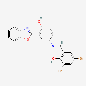 molecular formula C21H14Br2N2O3 B11533320 2,4-dibromo-6-[(E)-{[4-hydroxy-3-(4-methyl-1,3-benzoxazol-2-yl)phenyl]imino}methyl]phenol 