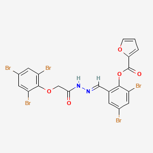 molecular formula C20H11Br5N2O5 B11533370 2,4-dibromo-6-[(E)-{2-[(2,4,6-tribromophenoxy)acetyl]hydrazinylidene}methyl]phenyl furan-2-carboxylate 