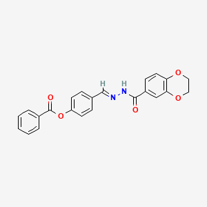 molecular formula C23H18N2O5 B11533385 4-{(E)-[2-(2,3-dihydro-1,4-benzodioxin-6-ylcarbonyl)hydrazinylidene]methyl}phenyl benzoate 