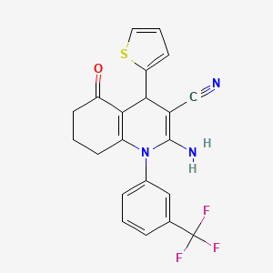 2-Amino-5-oxo-4-(thiophen-2-yl)-1-[3-(trifluoromethyl)phenyl]-1,4,5,6,7,8-hexahydroquinoline-3-carbonitrile