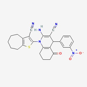 molecular formula C26H23N5O3S B11533415 2-amino-1-(3-cyano-5,6,7,8-tetrahydro-4H-cyclohepta[b]thiophen-2-yl)-4-(3-nitrophenyl)-5-oxo-1,4,5,6,7,8-hexahydroquinoline-3-carbonitrile CAS No. 311797-47-4