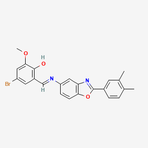 molecular formula C23H19BrN2O3 B11533434 4-bromo-2-[(E)-{[2-(3,4-dimethylphenyl)-1,3-benzoxazol-5-yl]imino}methyl]-6-methoxyphenol 