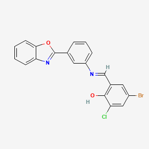 molecular formula C20H12BrClN2O2 B11533440 2-[(E)-{[3-(1,3-benzoxazol-2-yl)phenyl]imino}methyl]-4-bromo-6-chlorophenol 