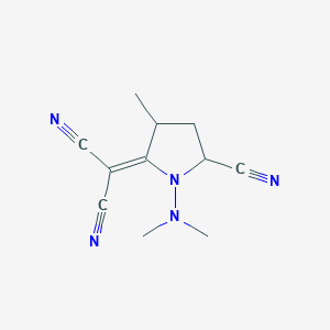 molecular formula C11H13N5 B11533443 2-(5-Cyano-1-dimethylamino-3-methyl-pyrrolidin-2-ylidene)-malononitrile 