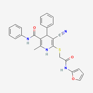 molecular formula C26H22N4O3S B11533444 5-cyano-6-{[2-(furan-2-ylamino)-2-oxoethyl]sulfanyl}-2-methyl-N,4-diphenyl-1,4-dihydropyridine-3-carboxamide 