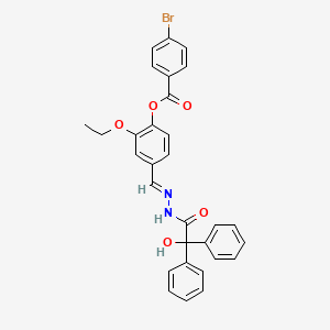 molecular formula C30H25BrN2O5 B11533446 2-ethoxy-4-[(E)-{2-[hydroxy(diphenyl)acetyl]hydrazinylidene}methyl]phenyl 4-bromobenzoate 