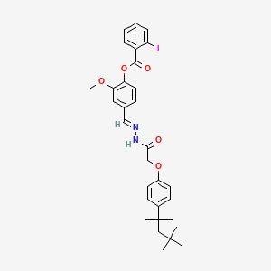 molecular formula C31H35IN2O5 B11533461 2-methoxy-4-[(E)-(2-{[4-(2,4,4-trimethylpentan-2-yl)phenoxy]acetyl}hydrazinylidene)methyl]phenyl 2-iodobenzoate 