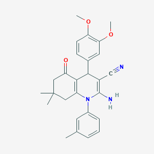 molecular formula C27H29N3O3 B11533480 2-Amino-4-(3,4-dimethoxyphenyl)-7,7-dimethyl-1-(3-methylphenyl)-5-oxo-1,4,5,6,7,8-hexahydroquinoline-3-carbonitrile 