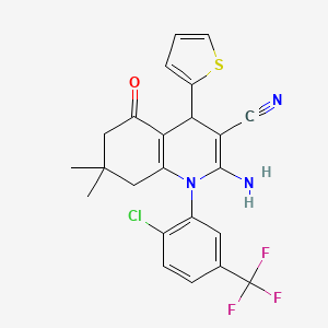 2-Amino-1-[2-chloro-5-(trifluoromethyl)phenyl]-7,7-dimethyl-5-oxo-4-(thiophen-2-yl)-1,4,5,6,7,8-hexahydroquinoline-3-carbonitrile