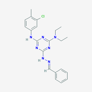 6-[(2E)-2-benzylidenehydrazinyl]-N'-(3-chloro-4-methylphenyl)-N,N-diethyl-1,3,5-triazine-2,4-diamine