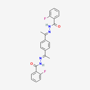 molecular formula C24H20F2N4O2 B11533507 N',N''-[benzene-1,4-diyldi(1E)eth-1-yl-1-ylidene]bis(2-fluorobenzohydrazide) 