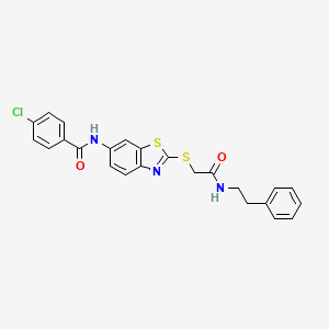 molecular formula C24H20ClN3O2S2 B11533512 4-chloro-N-[2-({2-oxo-2-[(2-phenylethyl)amino]ethyl}sulfanyl)-1,3-benzothiazol-6-yl]benzamide 