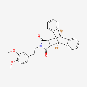 molecular formula C28H23Br2NO4 B11533539 1,8-Dibromo-17-[2-(3,4-dimethoxyphenyl)ethyl]-17-azapentacyclo[6.6.5.0~2,7~.0~9,14~.0~15,19~]nonadeca-2,4,6,9,11,13-hexaene-16,18-dione (non-preferred name) 