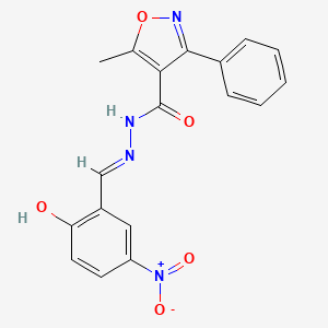 molecular formula C18H14N4O5 B11533602 N'-[(E)-(2-hydroxy-5-nitrophenyl)methylidene]-5-methyl-3-phenyl-1,2-oxazole-4-carbohydrazide 