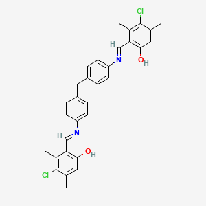 molecular formula C31H28Cl2N2O2 B11533633 4-Chloro-2-[(E)-{[4-({4-[(E)-[(3-chloro-6-hydroxy-2,4-dimethylphenyl)methylidene]amino]phenyl}methyl)phenyl]imino}methyl]-3,5-dimethylphenol 