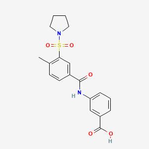 molecular formula C19H20N2O5S B11533646 3-({[4-Methyl-3-(pyrrolidin-1-ylsulfonyl)phenyl]carbonyl}amino)benzoic acid 