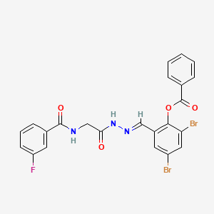 molecular formula C23H16Br2FN3O4 B11533665 2,4-Dibromo-6-[(E)-({2-[(3-fluorophenyl)formamido]acetamido}imino)methyl]phenyl benzoate 