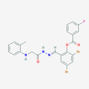 2,4-Dibromo-6-[(E)-({2-[(2-methylphenyl)amino]acetamido}imino)methyl]phenyl 3-fluorobenzoate