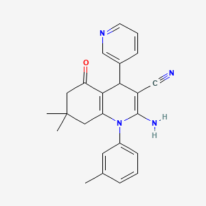 molecular formula C24H24N4O B11533847 2-Amino-7,7-dimethyl-1-(3-methylphenyl)-5-oxo-4-(pyridin-3-yl)-1,4,5,6,7,8-hexahydroquinoline-3-carbonitrile 