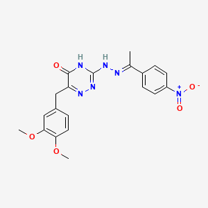 molecular formula C20H20N6O5 B11533889 6-(3,4-dimethoxybenzyl)-3-{(2E)-2-[1-(4-nitrophenyl)ethylidene]hydrazinyl}-1,2,4-triazin-5(2H)-one 