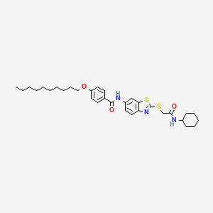 molecular formula C32H43N3O3S2 B11533943 N-(2-{[2-(cyclohexylamino)-2-oxoethyl]sulfanyl}-1,3-benzothiazol-6-yl)-4-(decyloxy)benzamide 