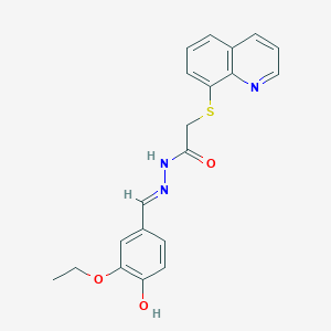 N'-[(E)-(3-ethoxy-4-hydroxyphenyl)methylidene]-2-(quinolin-8-ylsulfanyl)acetohydrazide