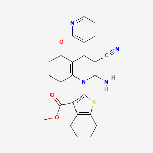 molecular formula C25H24N4O3S B11534071 methyl 2-[2-amino-3-cyano-5-oxo-4-(pyridin-3-yl)-5,6,7,8-tetrahydroquinolin-1(4H)-yl]-4,5,6,7-tetrahydro-1-benzothiophene-3-carboxylate 