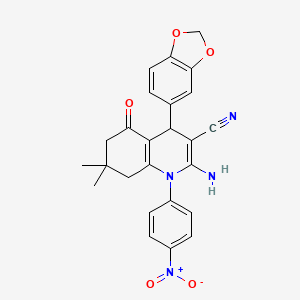 2-Amino-4-(benzo[d][1,3]dioxol-5-yl)-7,7-dimethyl-1-(4-nitrophenyl)-5-oxo-1,4,5,6,7,8-hexahydroquinoline-3-carbonitrile