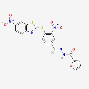 N'-[(E)-{3-nitro-4-[(6-nitro-1,3-benzothiazol-2-yl)sulfanyl]phenyl}methylidene]furan-2-carbohydrazide