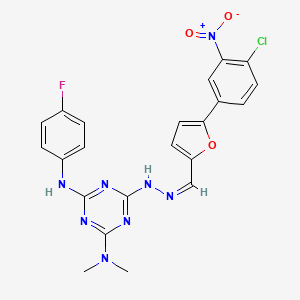 molecular formula C22H18ClFN8O3 B11534132 6-[(2Z)-2-{[5-(4-chloro-3-nitrophenyl)furan-2-yl]methylidene}hydrazinyl]-N'-(4-fluorophenyl)-N,N-dimethyl-1,3,5-triazine-2,4-diamine 