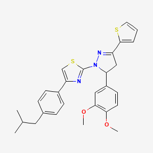 2-[5-(3,4-dimethoxyphenyl)-3-(thiophen-2-yl)-4,5-dihydro-1H-pyrazol-1-yl]-4-[4-(2-methylpropyl)phenyl]-1,3-thiazole