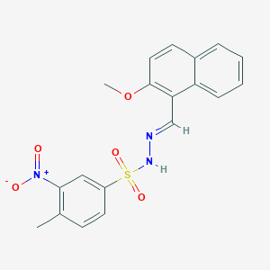 molecular formula C19H17N3O5S B11534171 N'-[(E)-(2-methoxynaphthalen-1-yl)methylidene]-4-methyl-3-nitrobenzenesulfonohydrazide 