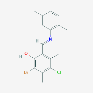 molecular formula C17H17BrClNO B11534192 2-Bromo-4-chloro-6-[(E)-[(2,5-dimethylphenyl)imino]methyl]-3,5-dimethylphenol 