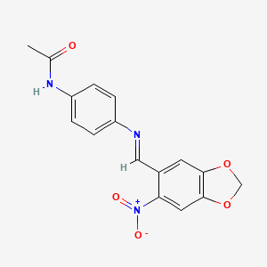 molecular formula C16H13N3O5 B11534223 N-(4-{[(E)-(6-nitro-1,3-benzodioxol-5-yl)methylidene]amino}phenyl)acetamide 