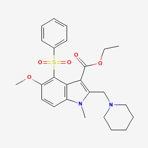 molecular formula C25H30N2O5S B11534259 ethyl 5-methoxy-1-methyl-4-(phenylsulfonyl)-2-(piperidin-1-ylmethyl)-1H-indole-3-carboxylate 