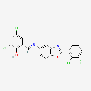 molecular formula C20H10Cl4N2O2 B11534289 2,4-dichloro-6-[(E)-{[2-(2,3-dichlorophenyl)-1,3-benzoxazol-5-yl]imino}methyl]phenol 