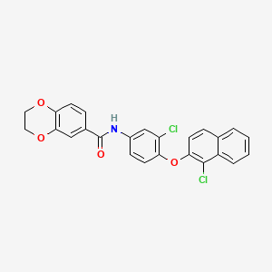 molecular formula C25H17Cl2NO4 B11534309 N-{3-chloro-4-[(1-chloronaphthalen-2-yl)oxy]phenyl}-2,3-dihydro-1,4-benzodioxine-6-carboxamide 