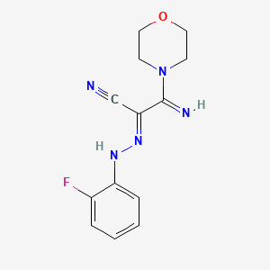 molecular formula C13H14FN5O B11534410 2-[(2-Fluorophenyl)hydrazono]-3-imino-3-morpholino-propionitrile 