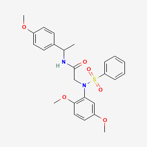 molecular formula C25H28N2O6S B11534414 2-[N-(2,5-Dimethoxyphenyl)benzenesulfonamido]-N-[1-(4-methoxyphenyl)ethyl]acetamide 