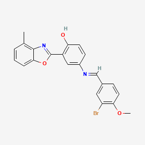 molecular formula C22H17BrN2O3 B11534422 4-{[(E)-(3-bromo-4-methoxyphenyl)methylidene]amino}-2-(4-methyl-1,3-benzoxazol-2-yl)phenol 