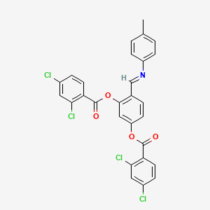 molecular formula C28H17Cl4NO4 B11534428 4-{(E)-[(4-methylphenyl)imino]methyl}benzene-1,3-diyl bis(2,4-dichlorobenzoate) 