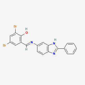 molecular formula C20H13Br2N3O B11534435 2,4-dibromo-6-{(E)-[(2-phenyl-1H-benzimidazol-5-yl)imino]methyl}phenol 