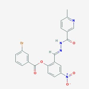 molecular formula C21H15BrN4O5 B11534442 2-[(E)-{2-[(6-methylpyridin-3-yl)carbonyl]hydrazinylidene}methyl]-4-nitrophenyl 3-bromobenzoate 