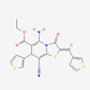 ethyl (2Z)-5-amino-8-cyano-3-oxo-7-(thiophen-3-yl)-2-(thiophen-3-ylmethylidene)-2,3-dihydro-7H-[1,3]thiazolo[3,2-a]pyridine-6-carboxylate