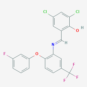 2,4-dichloro-6-[(E)-{[2-(3-fluorophenoxy)-5-(trifluoromethyl)phenyl]imino}methyl]phenol