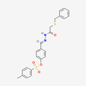 molecular formula C23H22N2O4S2 B11534550 4-[(E)-{2-[(benzylsulfanyl)acetyl]hydrazinylidene}methyl]phenyl 4-methylbenzenesulfonate 