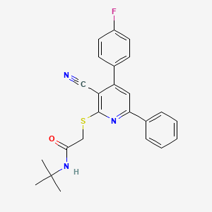 molecular formula C24H22FN3OS B11534621 N-tert-butyl-2-{[3-cyano-4-(4-fluorophenyl)-6-phenylpyridin-2-yl]sulfanyl}acetamide 